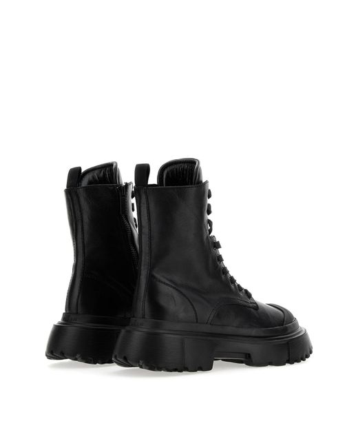Hogan Black Anfibio Leather Lace-up Boots