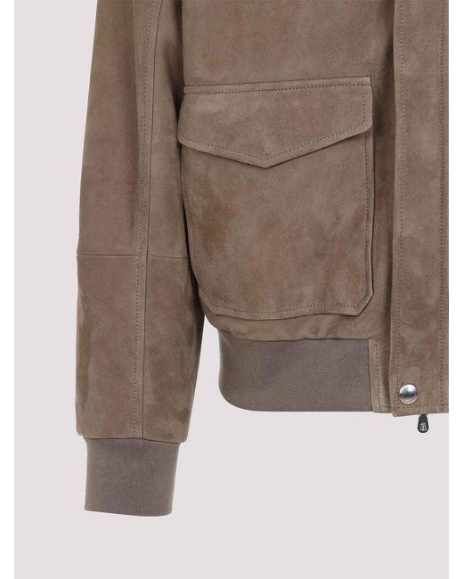 Brunello Cucinelli Brown Leather Bomber Jacket for men