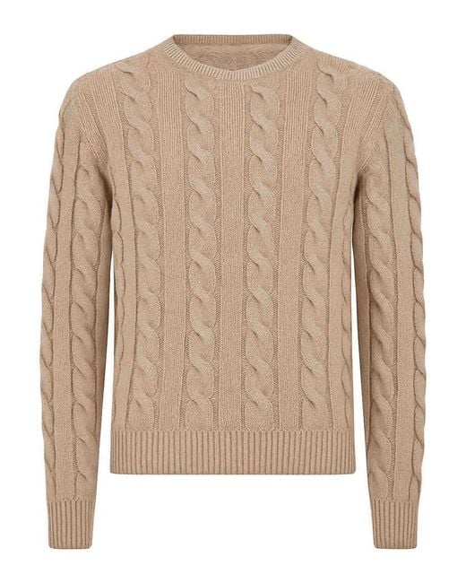 Jacob Cohen Natural Cashmere Cable Knit Crew Neck Sweater for men
