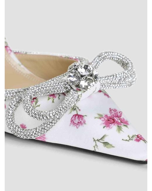 Mach & Mach White Cheri Floral Satin High Heels Sandals
