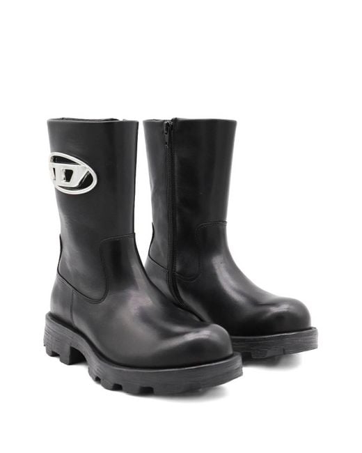DIESEL Black Leather Biker Boots