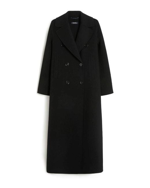 Max Mara Black Custodi Long Wool Coat With Martingale