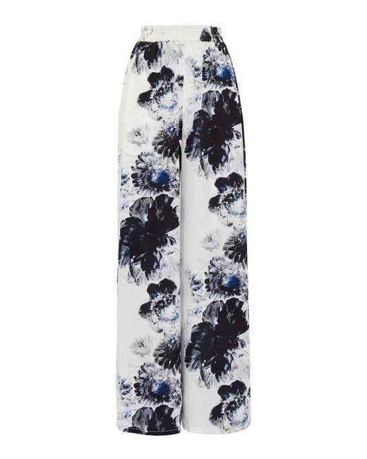 McQueen Black Viscose Trousers With Floral Print For