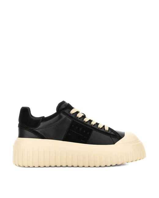Hogan Black H-Stripes Nappa Leather And Suede Sneakers