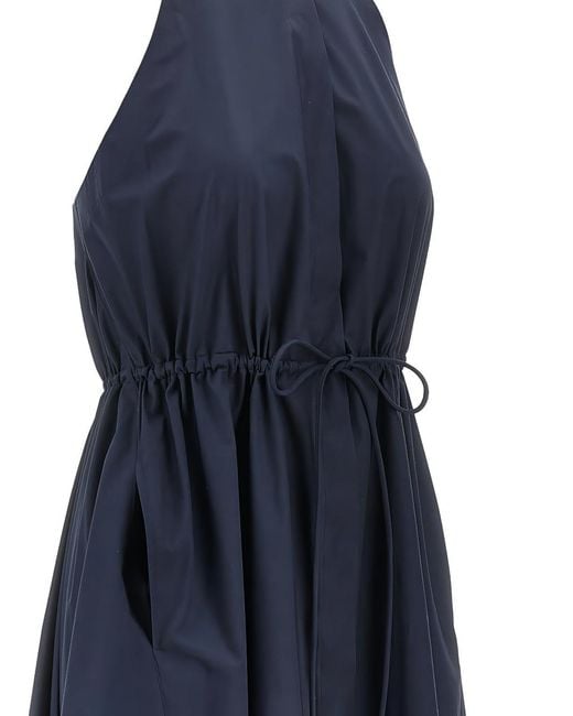 Emporio Armani Blue Cotton Midi Halter Dress Sleeveless Drawstring