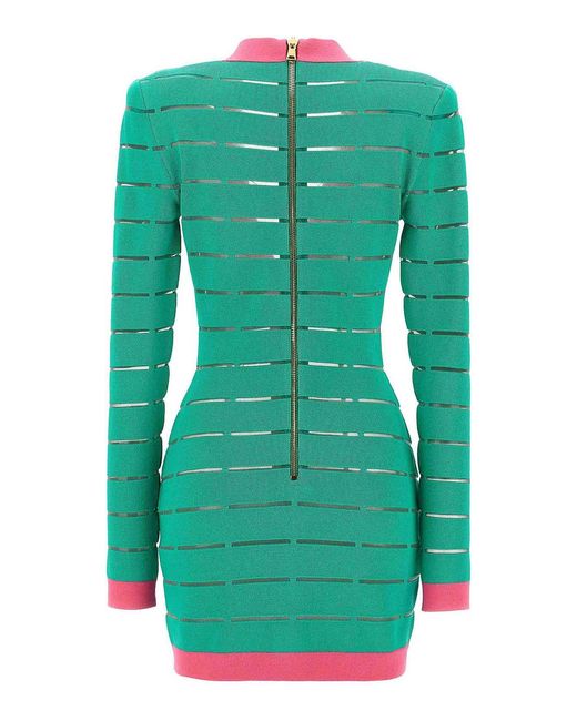 Balmain Green Two-Tone Knit Dress