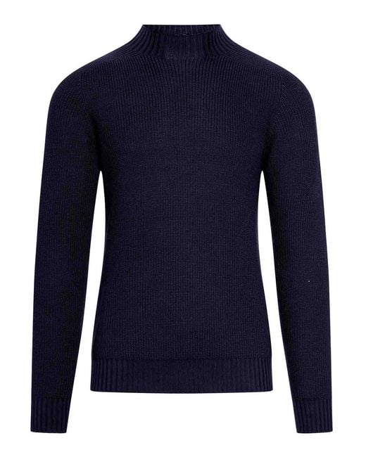 Nome Blue Wool High Neck Sweater for men