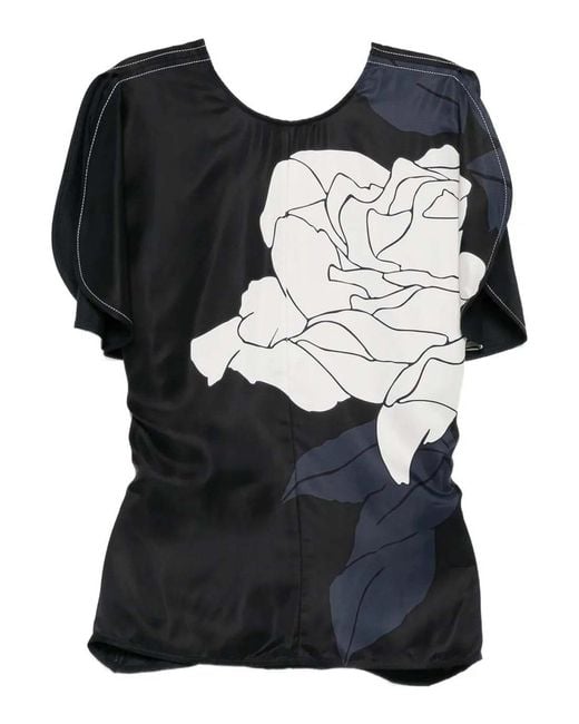 Victoria Beckham Black Sm Top With Flower Drape