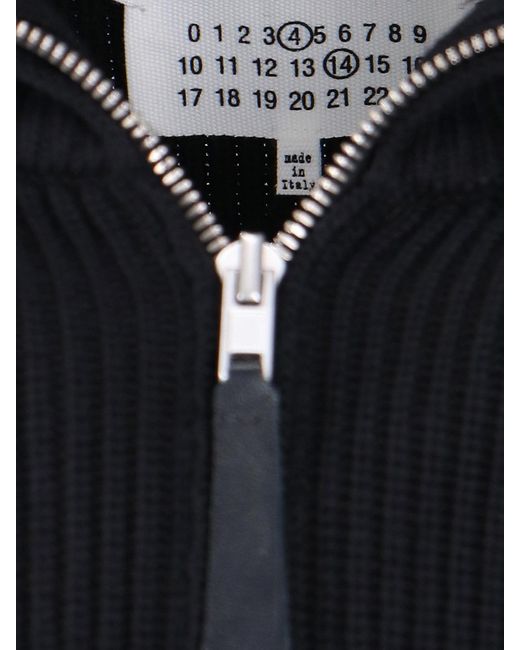 Maison Margiela Black Ribbed Front Zip Cardigan for men