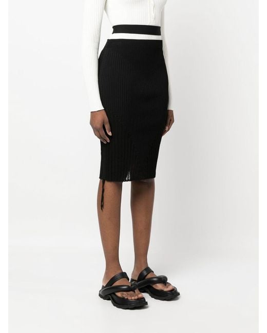 ANDREADAMO Black Ribbed Knit Low Waist Midi Skirt