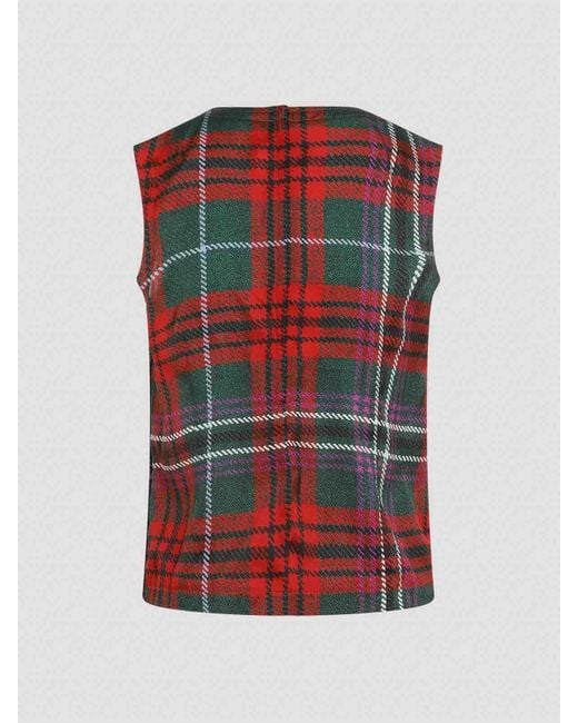 Comme des Garçons Red Tartan Pleated Sleeveless Top