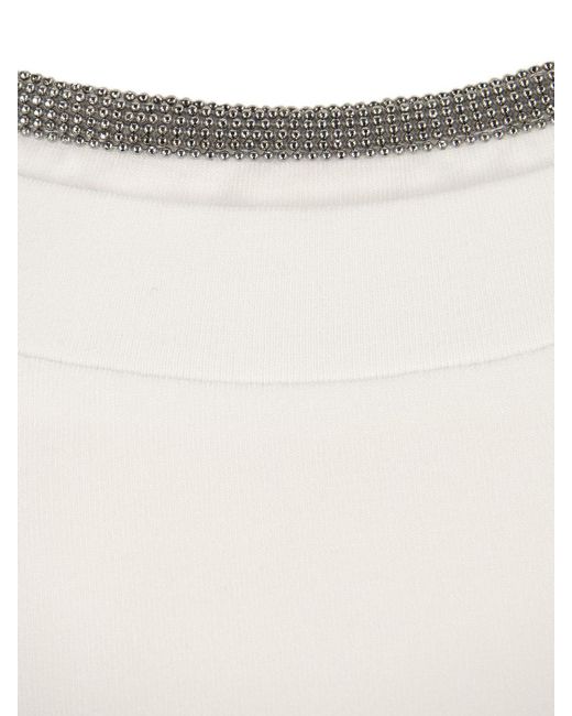 Brunello Cucinelli White Embellished Jersey T-Shirt