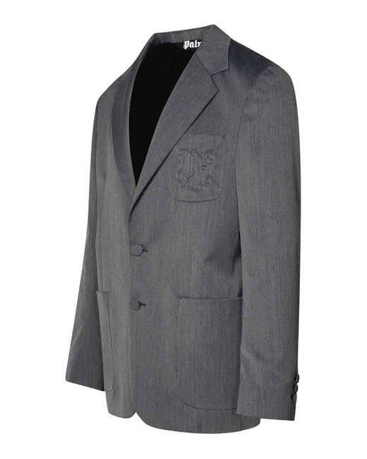 Palm Angels Gray Virgin Wool Blend Blazer for men