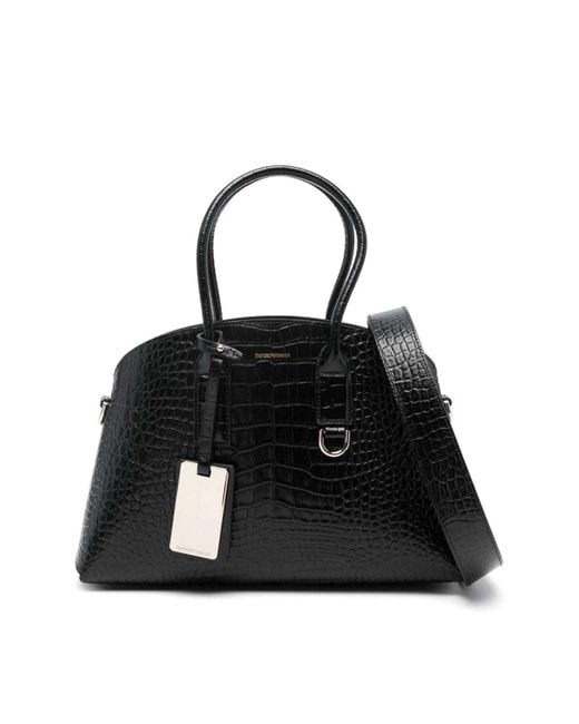 EA7 Black Medium Leather Tote Bag