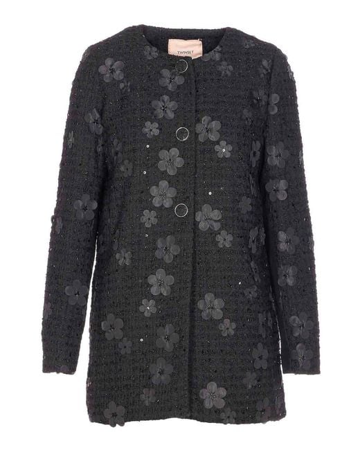 Twinset Black Jacket Frontal Buttons Closure