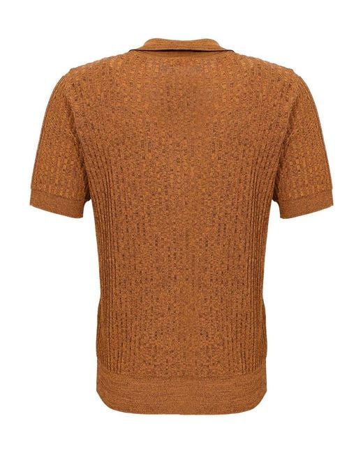 Roberto Collina Brown Textured Cotton Polo Shirt for men