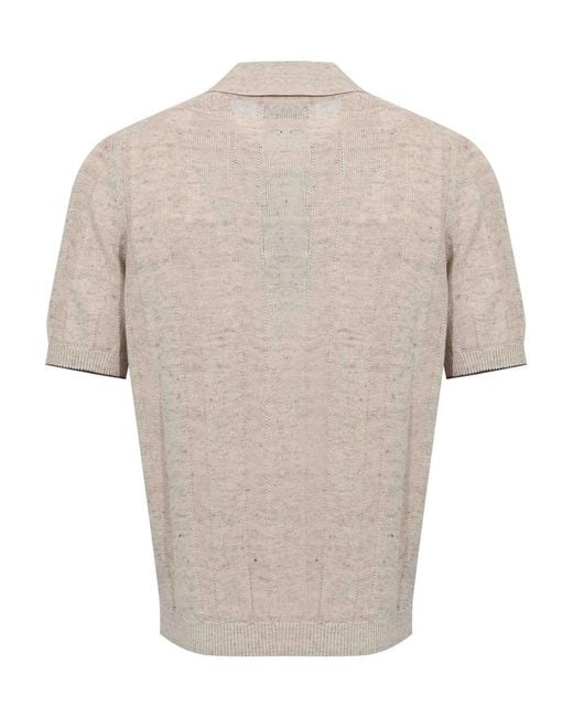 Brunello Cucinelli White Ribbed Polo Shirt for men