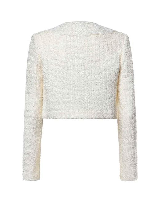 Self-Portrait White Cropped Boucl Jacket With Lace