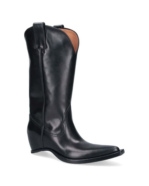 Maison Margiela Black Heel-Less Squared Toe Leather Boots