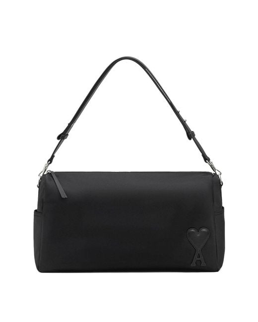 AMI Black Marcel Large Nylon Shoulder Bag