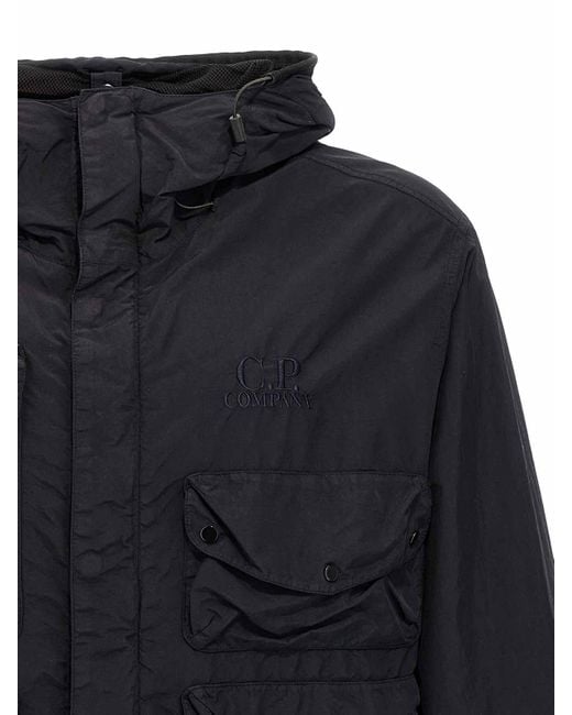 C P Company Blue Flatt Nylon Goggle Jacket for men