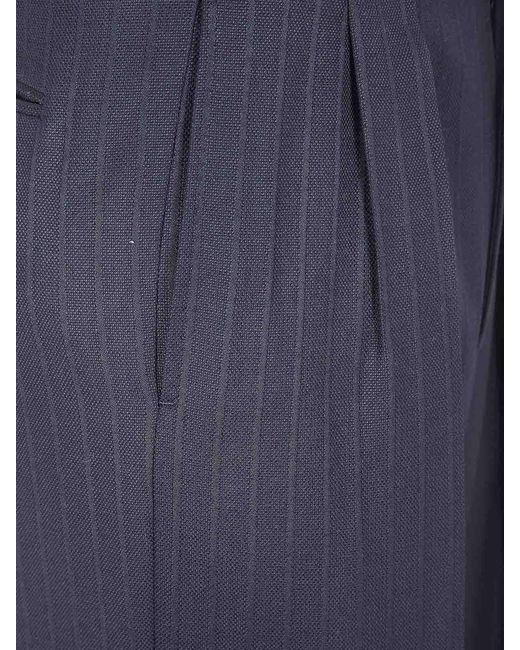 Tom Ford Blue Solid Satin Stripe Double Pleat Pants for men