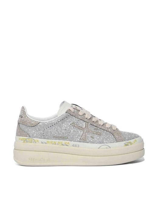 Premiata White Claudia 8132 Sneakers With Rhinestones
