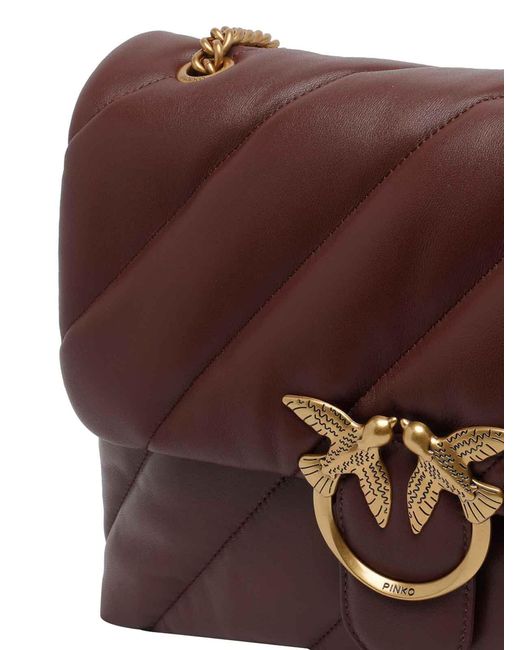 Pinko Brown Burgundy Love Classic Puffer Shoulder Bag