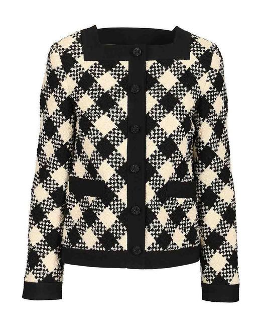 Valentino Garavani Black Damier Checked Boucl Tweed Jacket