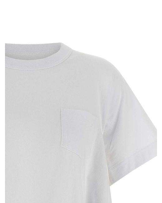 Sacai White Light Weight Denim X Cotton Jersey T-Shirt