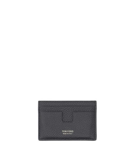 Tom Ford Gray Hammered Leather Card Holder for men