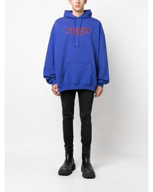 Vetements Blue Logo-Print Cotton Hoodie for men