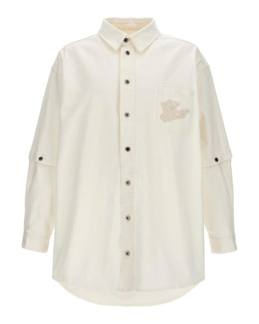 Off-White c/o Virgil Abloh White Denim Overshirt With Button Sleeve Detail for men