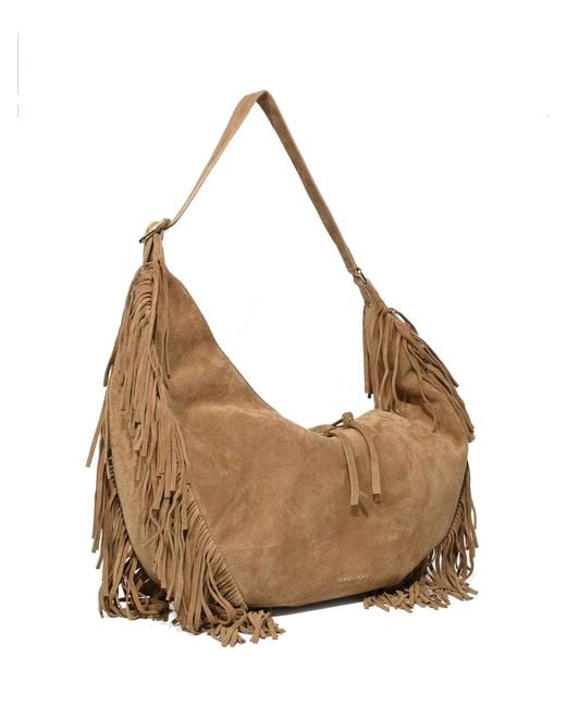 Orciani Natural Isola Peach Fringe Small Shoulder Bag