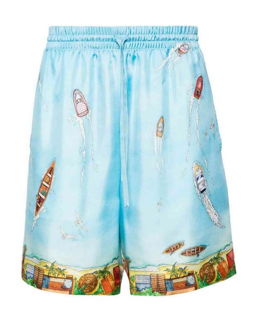 Casablancabrand Blue Silk Bermuda Shorts for men