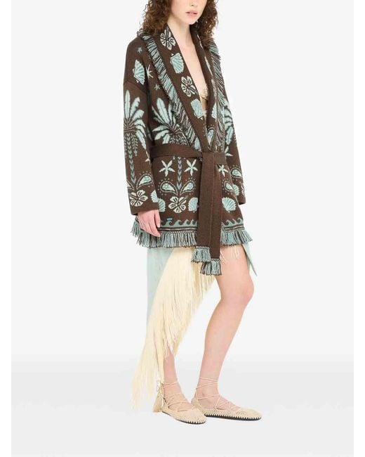 Alanui Gray Echoes Of The Island Wool And Cotton Cardigan