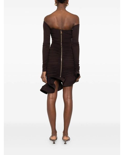 Elisabetta Franchi Brown Short Dress With Ruffles