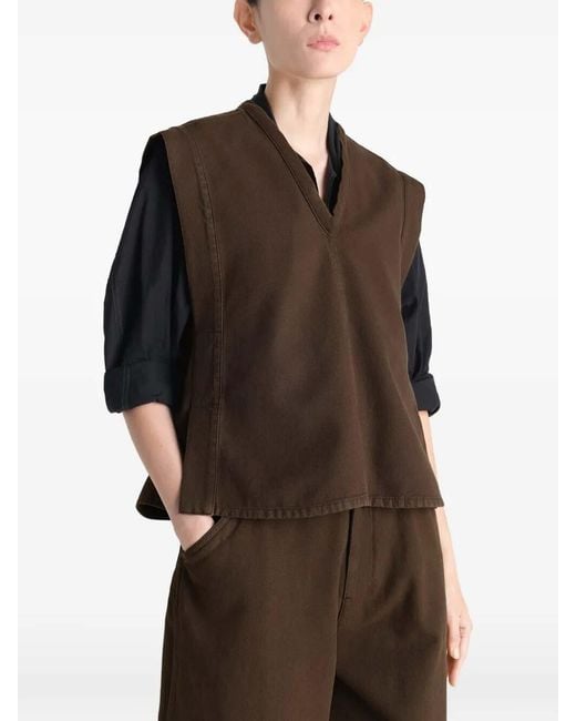 Lemaire Brown Belted V-Neck Top