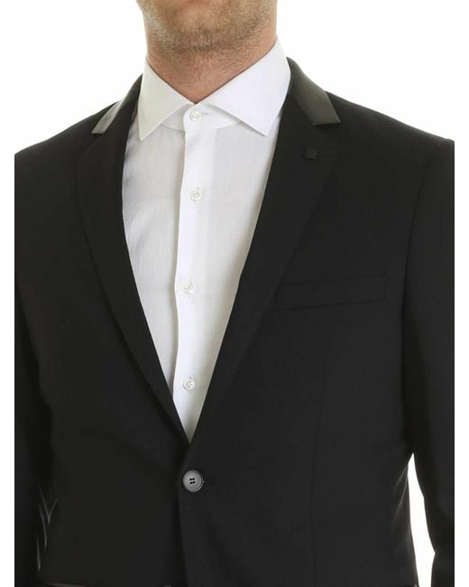 Karl Lagerfeld Black Dark Jacket With Leather Insert for men