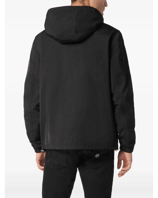 Philipp Plein Black Logo Patch Hooded Jacket for men