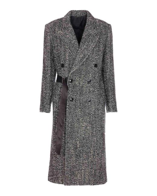 sachin and babi light blue dress Claudine Long Belted High Collar Coat in Grey, Women's Long Belted High Collar Coat, Loose Fit Outerwear, Lace-Up Detail, SOERA