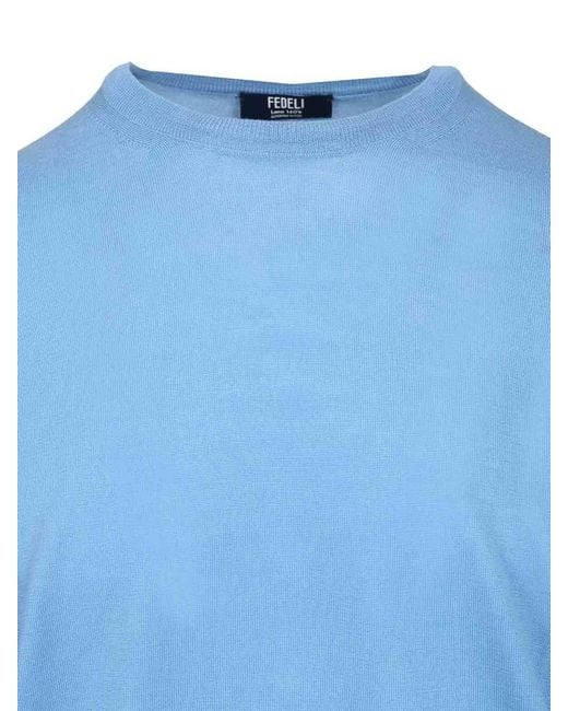 Fedeli Blue Long-Sleeved Sweater for men
