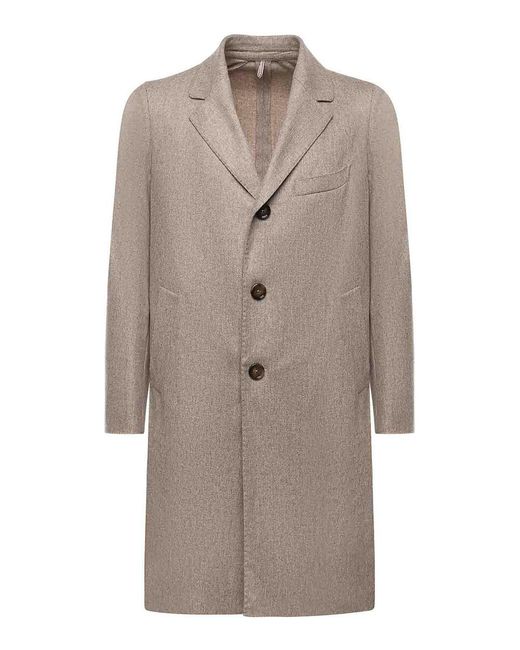 Santaniello Natural Single-Breasted Wool Blend Coat for men