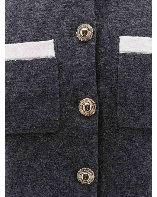 Self-Portrait Gray Contrast Collar Cardigan