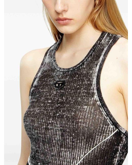 DIESEL Black Midi Dress Made Of Linen Yarn