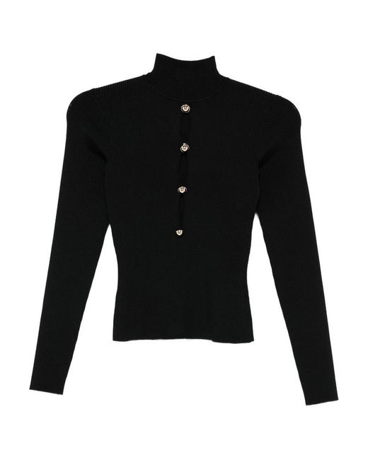Self-Portrait Black Ribbed Knit Long-Sleeve Top