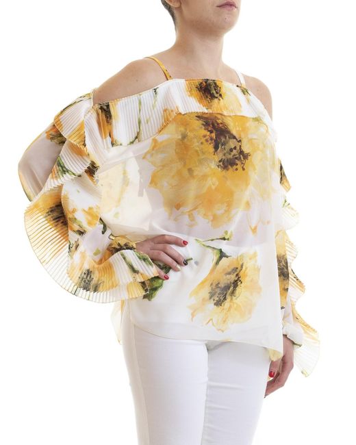 Blugirl Blumarine Metallic Floral Printed Off The Shoulder Blouse