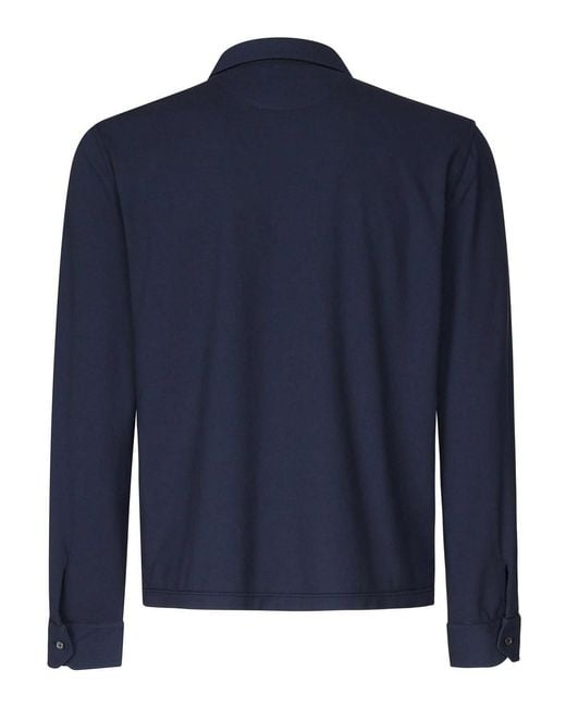Fedeli Blue Long Sleeve Polo for men