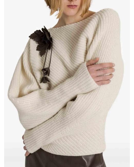 Alberta Ferretti Natural Wide Boat-Neck Sweater