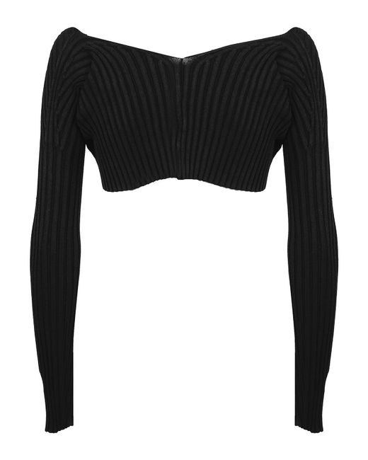 Jacquemus Black Ribbed Knit Top With Charm Logo